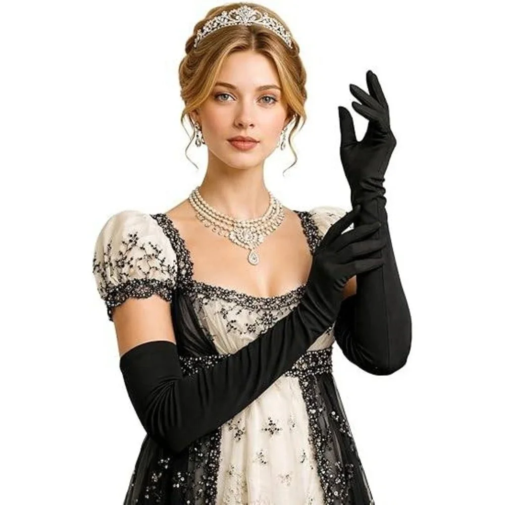 LATTEMARMALATTE Black Long Matte Elbow-Length Formal Gloves Opera Style